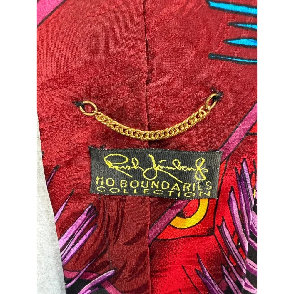 VTG Rush Limbaugh Tie Red Purple Blue Peacock Feather Silk USA Made 90s Abstract